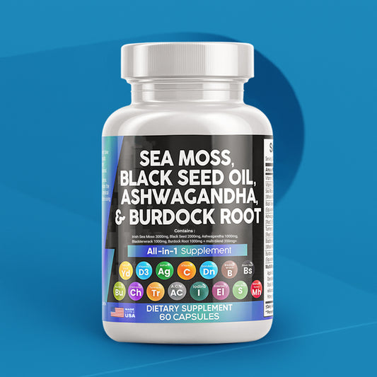 Sea Moss, Black Seed Oil, Ashwagandha, & Burdock Root